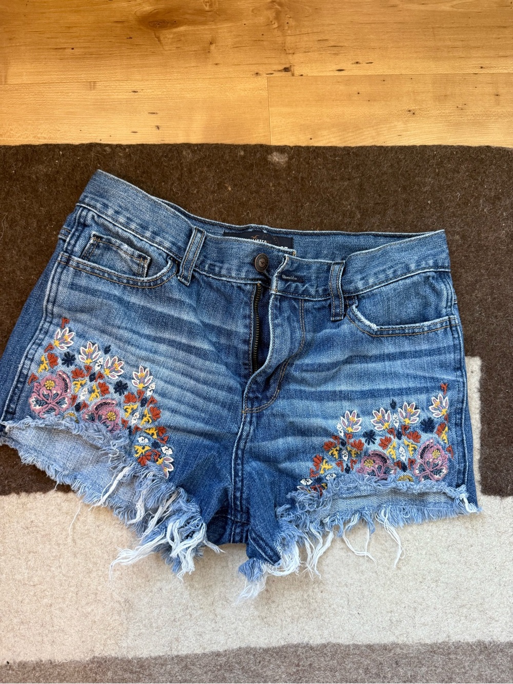 Hollister Embroidered Blue Denim Cutoff Shorts
